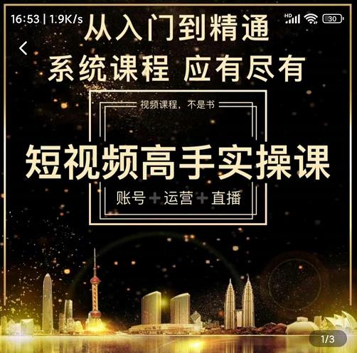 短视频高手实操课：账号+运营+直播，从入门到精通，系统课程，应有尽-智领未来创业网