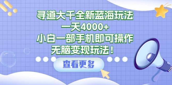 寻道大千全新蓝海玩法，一天4000+，小白一部手机即可操作，无脑变现玩法！-智领未来创业网