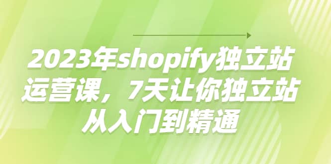 2023年shopify独立站运营课，7天让你独立站从入门到精通-智领未来创业网