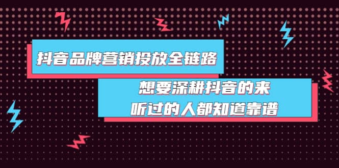 抖音品牌营销投放全链路：想要深耕抖音的来，听过的人都知道靠谱-智领未来创业网