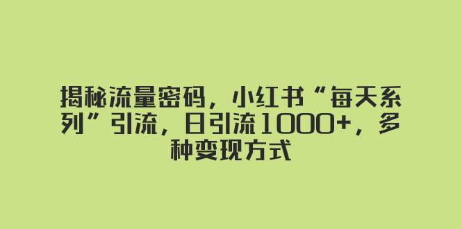 揭秘流量密码，小红书“每天系列”引流，日引流1000+，多种变现方式-智领未来创业网