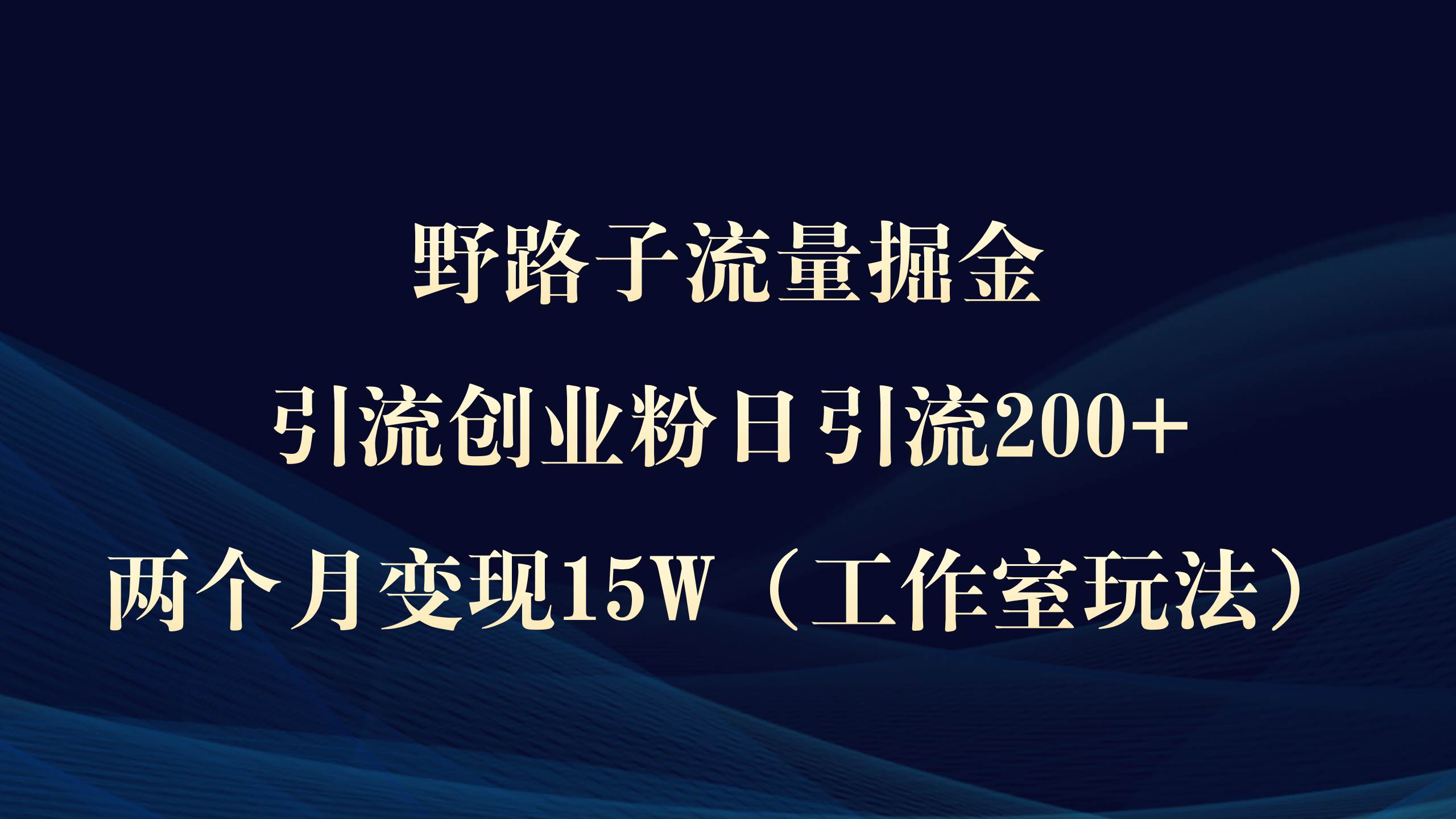 野路子流量掘金，引流创业粉日引流200+，两个月变现15W（工作室玩法））-智领未来创业网