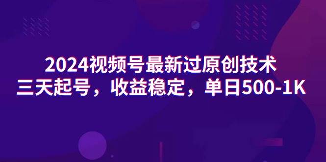 2024视频号最新过原创技术，三天起号，收益稳定，单日500-1K-智领未来创业网