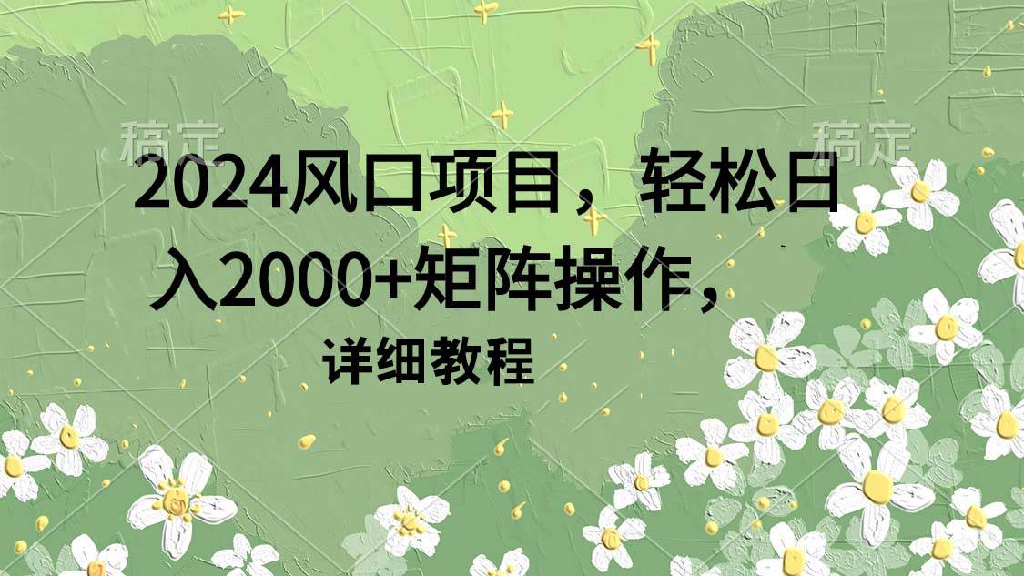 2024风口项目，轻松日入2000+矩阵操作，详细教程-智领未来创业网