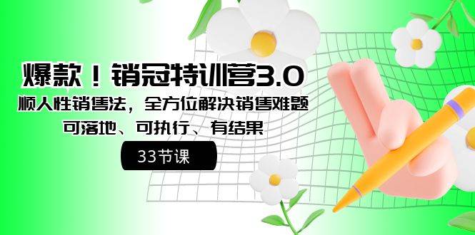 爆款！销冠特训营3.0之顺人性销售法，全方位解决销售难题、可落地、可执行、有结果-智领未来创业网