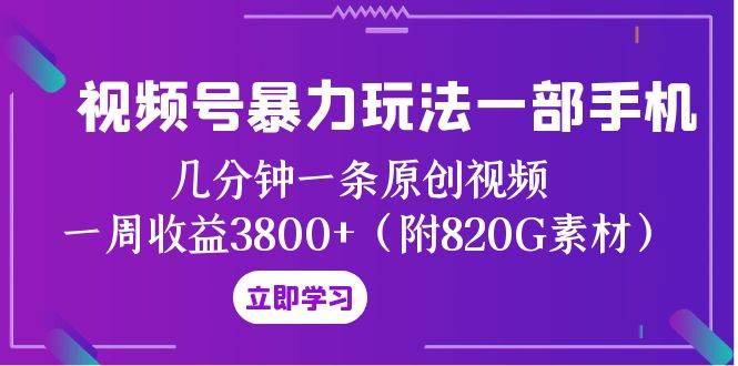 视频号暴力玩法一部手机 几分钟一条原创视频 一周收益3800+（附820G素材）-智领未来创业网