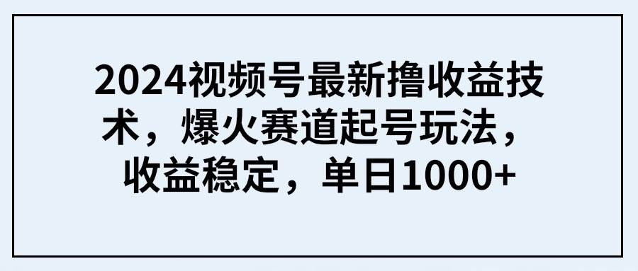 2024视频号最新撸收益技术，爆火赛道起号玩法，收益稳定，单日1000+-智领未来创业网