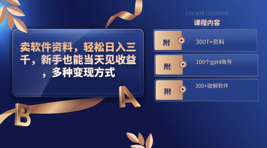 卖软件资料，轻松日入三千，新手也能当天见收益，多种变现方式，（附300T+资料，100个gpt4账号，300+破解软件）-智领未来创业网