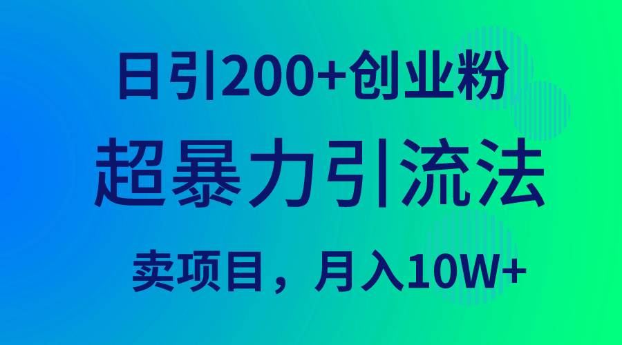超暴力引流法，日引200+创业粉，卖项目月入10W+-智领未来创业网