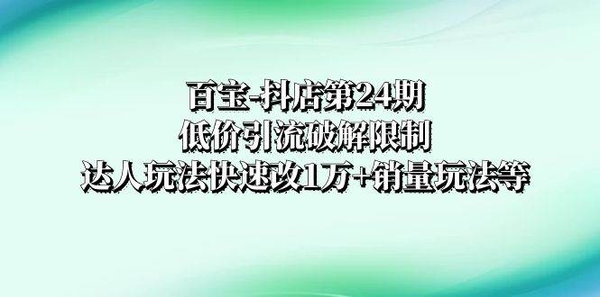百宝-抖店第24期：低价引流破解限制，达人玩法快速改1万+销量玩法等-智领未来创业网