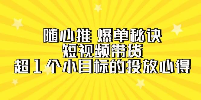 随心推 爆单秘诀，短视频带货-超1个小目标的投放心得（7节视频课）-智领未来创业网