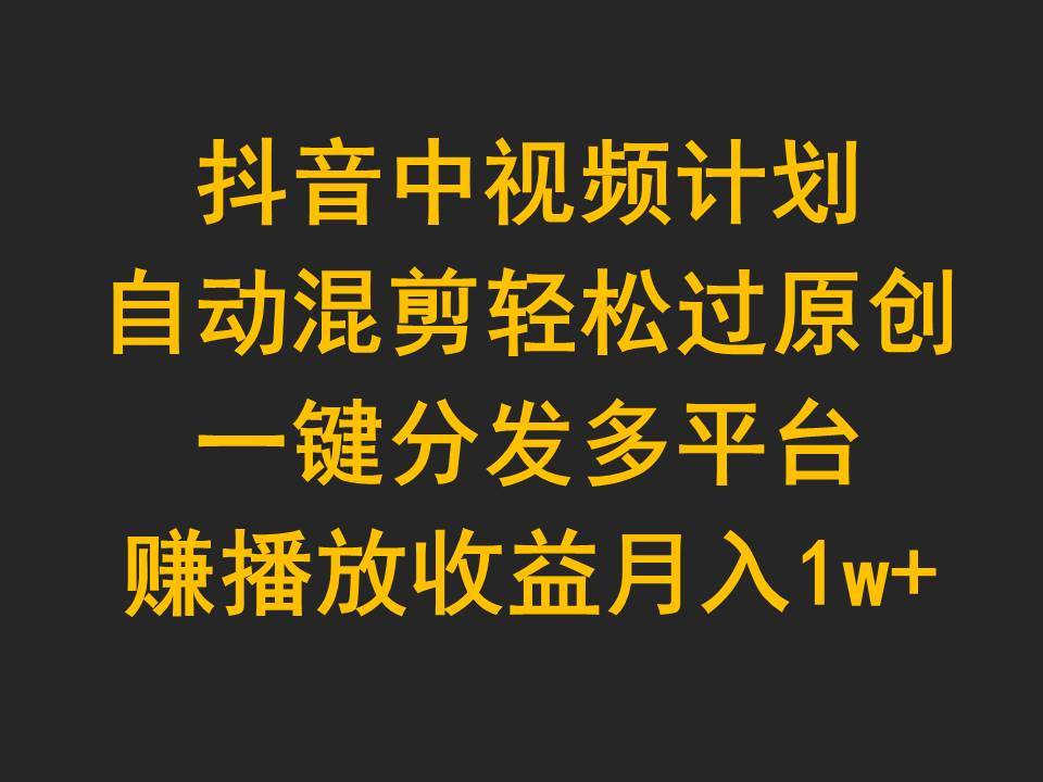 抖音中视频计划，自动混剪轻松过原创，一键分发多平台赚播放收益，月入1w+-智领未来创业网