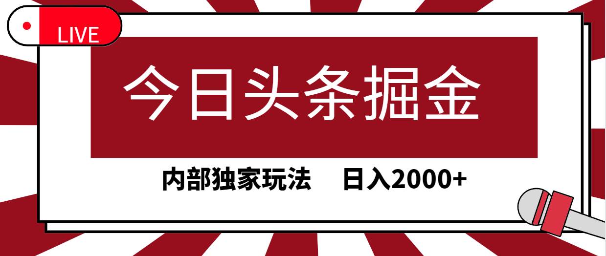 今日头条掘金，30秒一篇文章，内部独家玩法，日入2000+-智领未来创业网