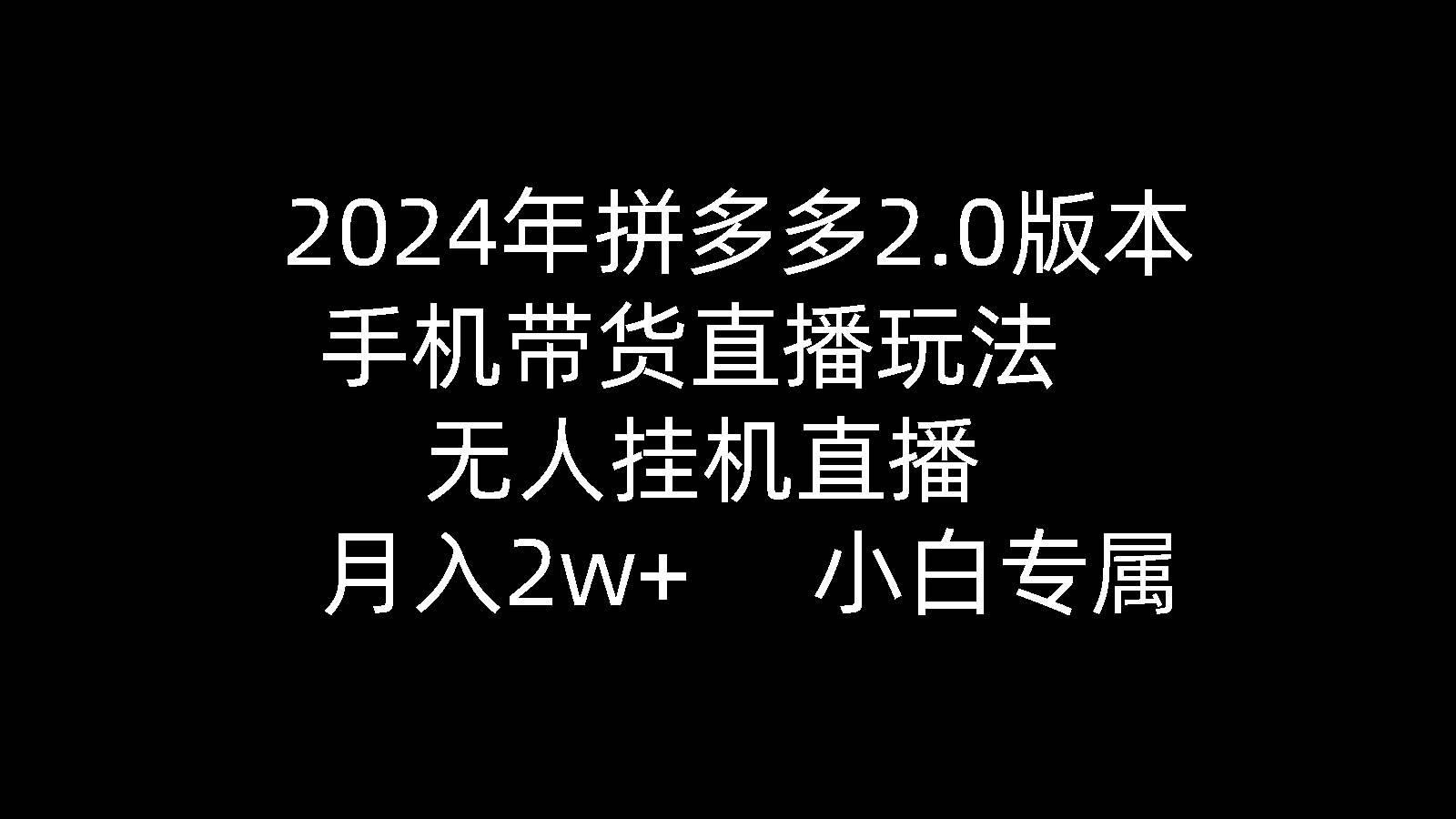 2024年拼多多2.0版本，手机带货直播玩法，无人挂机直播， 月入2w+， 小…-智领未来创业网