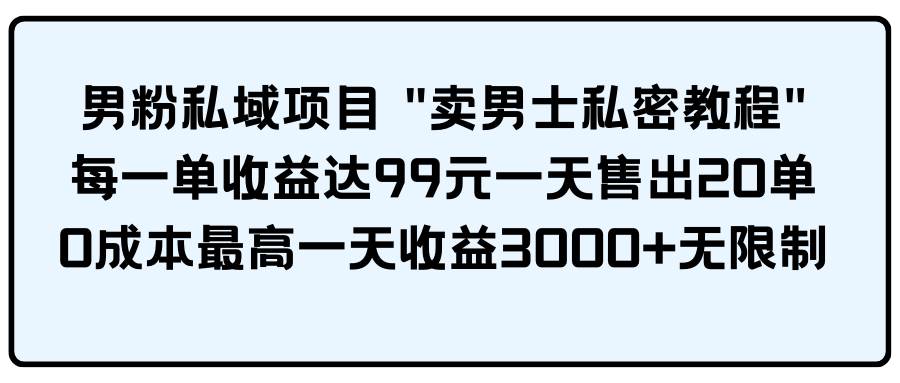 男粉私域项目 卖男士私密教程 每一单收益达99元一天售出20单-智领未来创业网