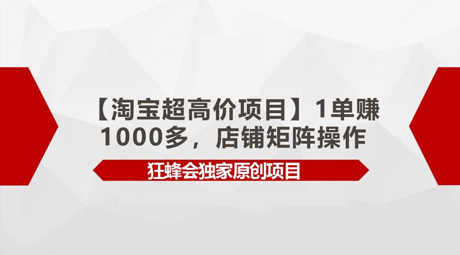 【淘宝超高价项目】1单赚1000多，店铺矩阵操作-智领未来创业网
