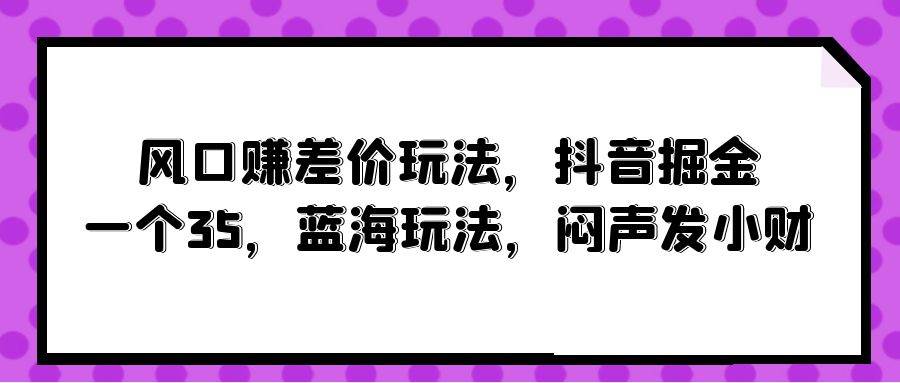 风口赚差价玩法，抖音掘金，一个35，蓝海玩法，闷声发小财-智领未来创业网
