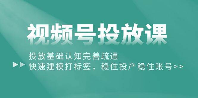 视频号投放课：投放基础认知完善疏通，快速建模打标签，稳住投产稳住账号-智领未来创业网