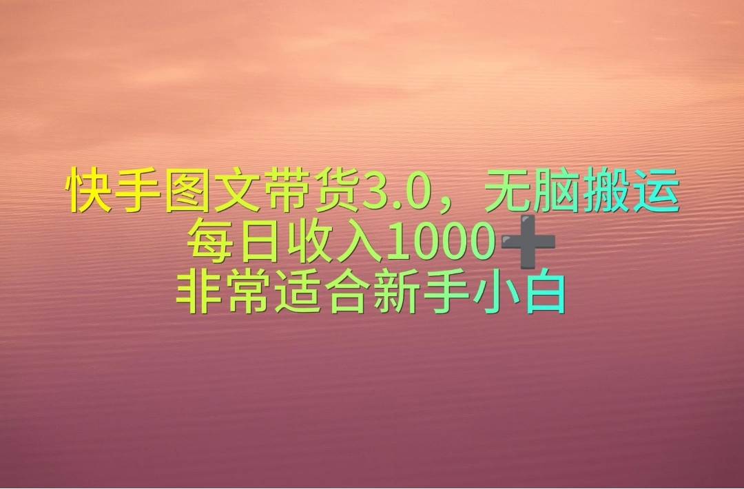 快手图文带货3.0，无脑搬运，每日收入1000＋，非常适合新手小白-智领未来创业网