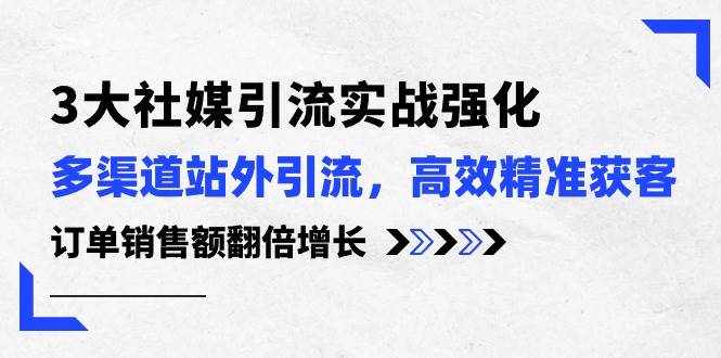 3大社媒引流实操强化，多渠道站外引流/高效精准获客/订单销售额翻倍增长-智领未来创业网