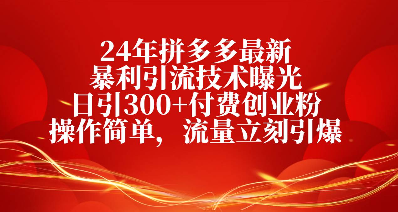 24年拼多多最新暴利引流技术曝光，日引300+付费创业粉，操作简单，流量…-智领未来创业网