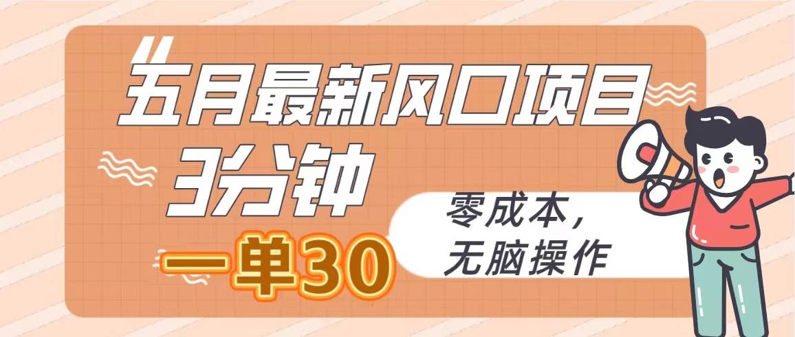 五月最新风口项目，3分钟一单30，零成本，无脑操作-智领未来创业网