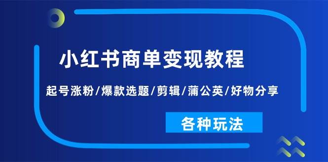 小红书商单变现教程：起号涨粉/爆款选题/剪辑/蒲公英/好物分享/各种玩法-智领未来创业网