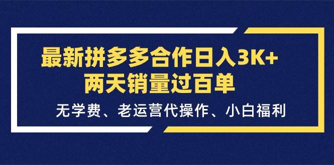 最新拼多多合作日入3K+两天销量过百单，无学费、老运营代操作、小白福利-智领未来创业网