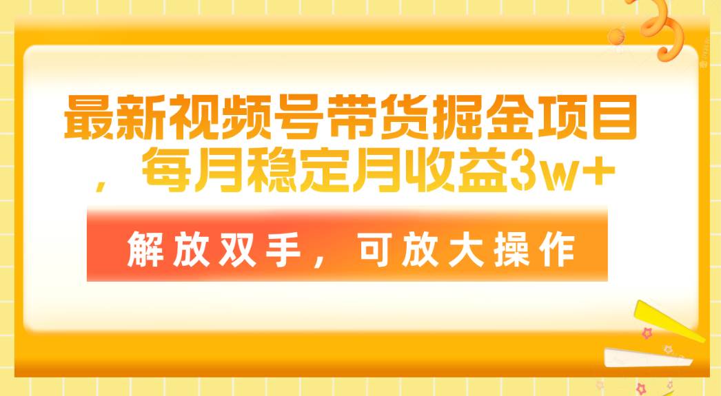最新视频号带货掘金项目，每月稳定月收益3w+，解放双手，可放大操作-智领未来创业网