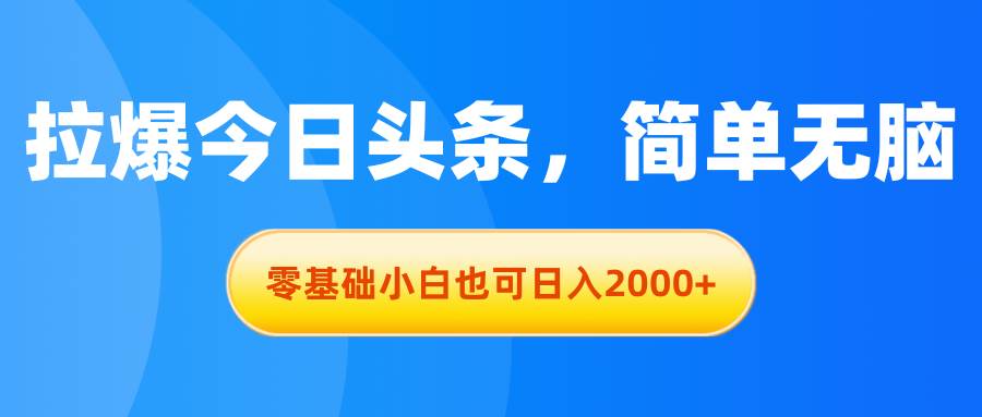 拉爆今日头条，简单无脑，零基础小白也可日入2000+-智领未来创业网