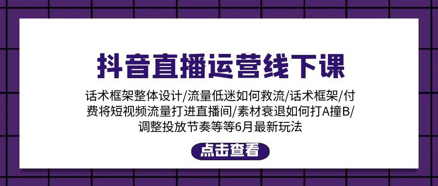 抖音直播运营线下课：话术框架/付费流量直播间/素材A撞B/等6月新玩法-智领未来创业网