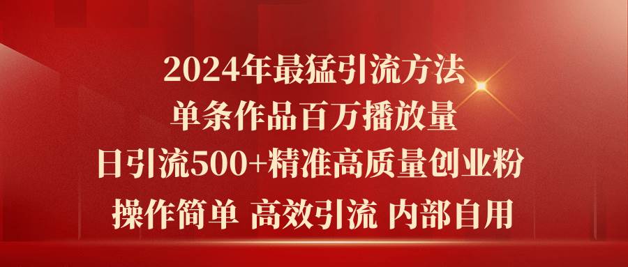 2024年最猛暴力引流方法，单条作品百万播放 单日引流500+高质量精准创业粉-智领未来创业网