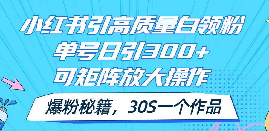 小红书引高质量白领粉，单号日引300+，可放大操作，爆粉秘籍！30s一个作品-智领未来创业网