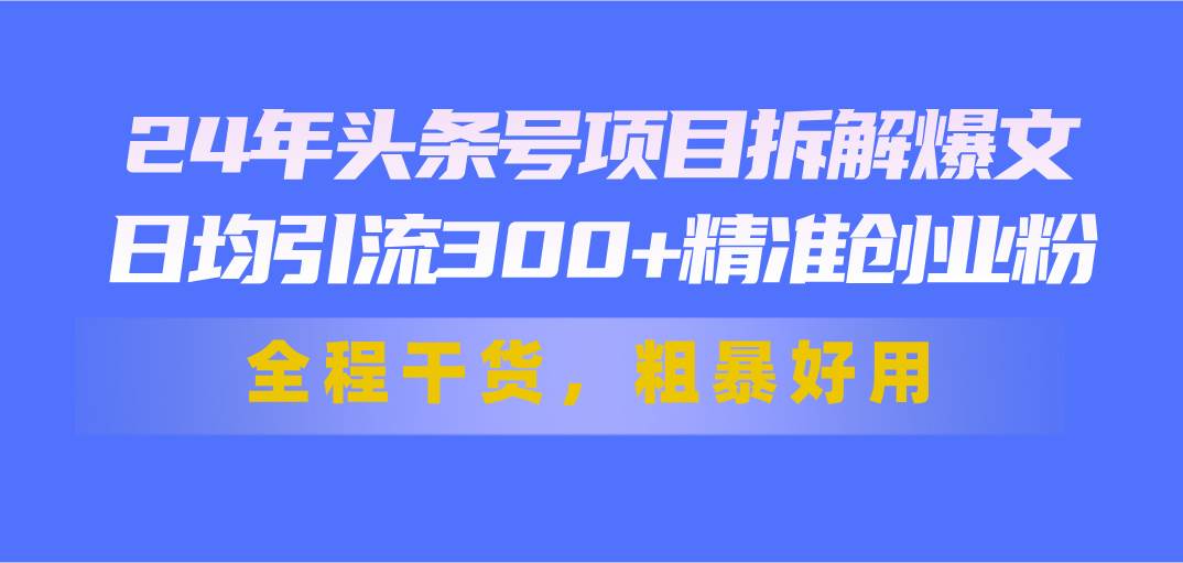 24年头条号项目拆解爆文，日均引流300+精准创业粉，全程干货，粗暴好用-智领未来创业网