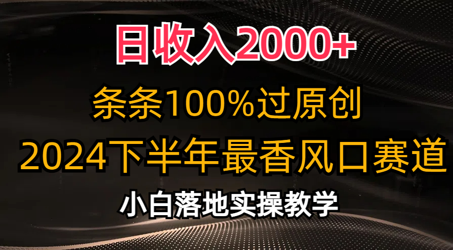 2024下半年最香风口赛道，小白轻松上手，日收入2000+，条条100%过原创-智领未来创业网