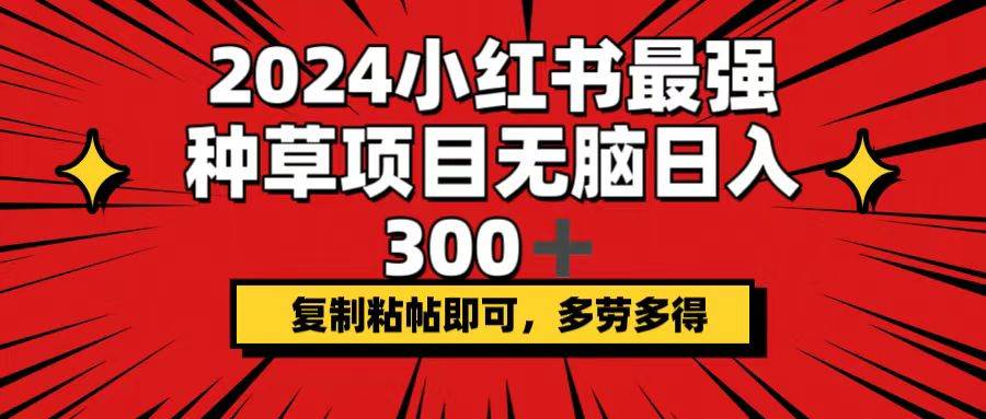 2024小红书最强种草项目，无脑日入300+，复制粘帖即可，多劳多得-智领未来创业网