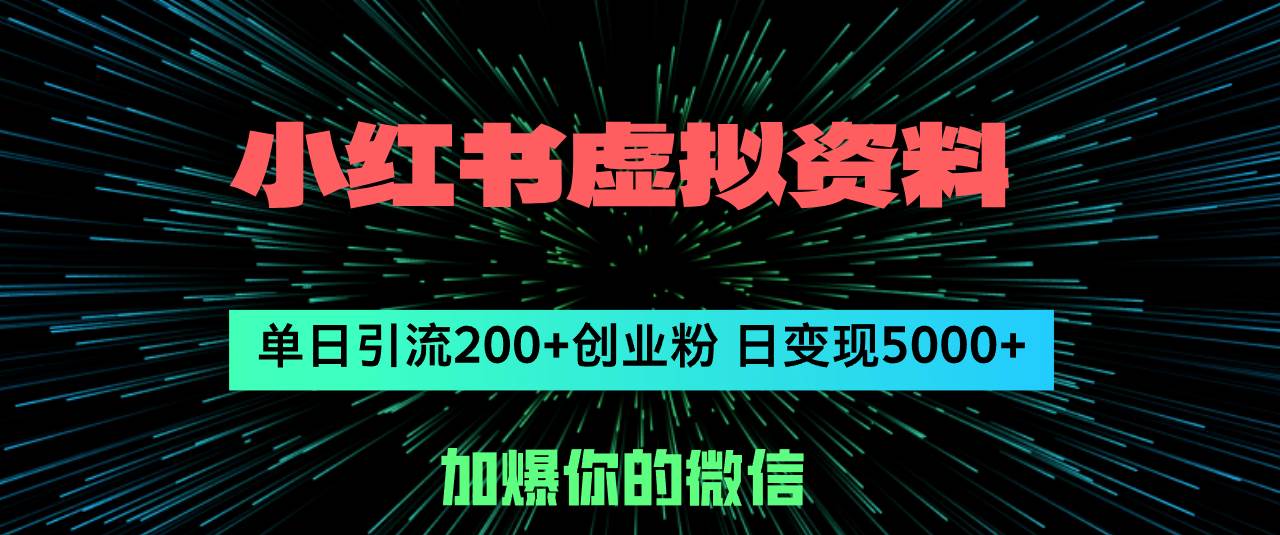 小红书虚拟资料日引流200+创业粉，单日变现5000+-智领未来创业网