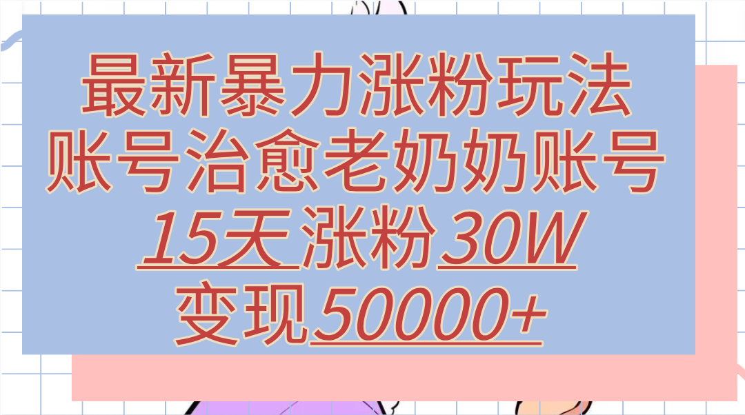 最新暴力涨粉玩法，治愈老奶奶账号，15天涨粉30W，变现50000+【揭秘】-智领未来创业网
