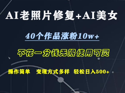 AI老照片修复+AI美女玩发  40个作品涨粉10w+  不花一分钱使用可灵  操作简单  变现方式多样话   轻松日去500+-智领未来创业网