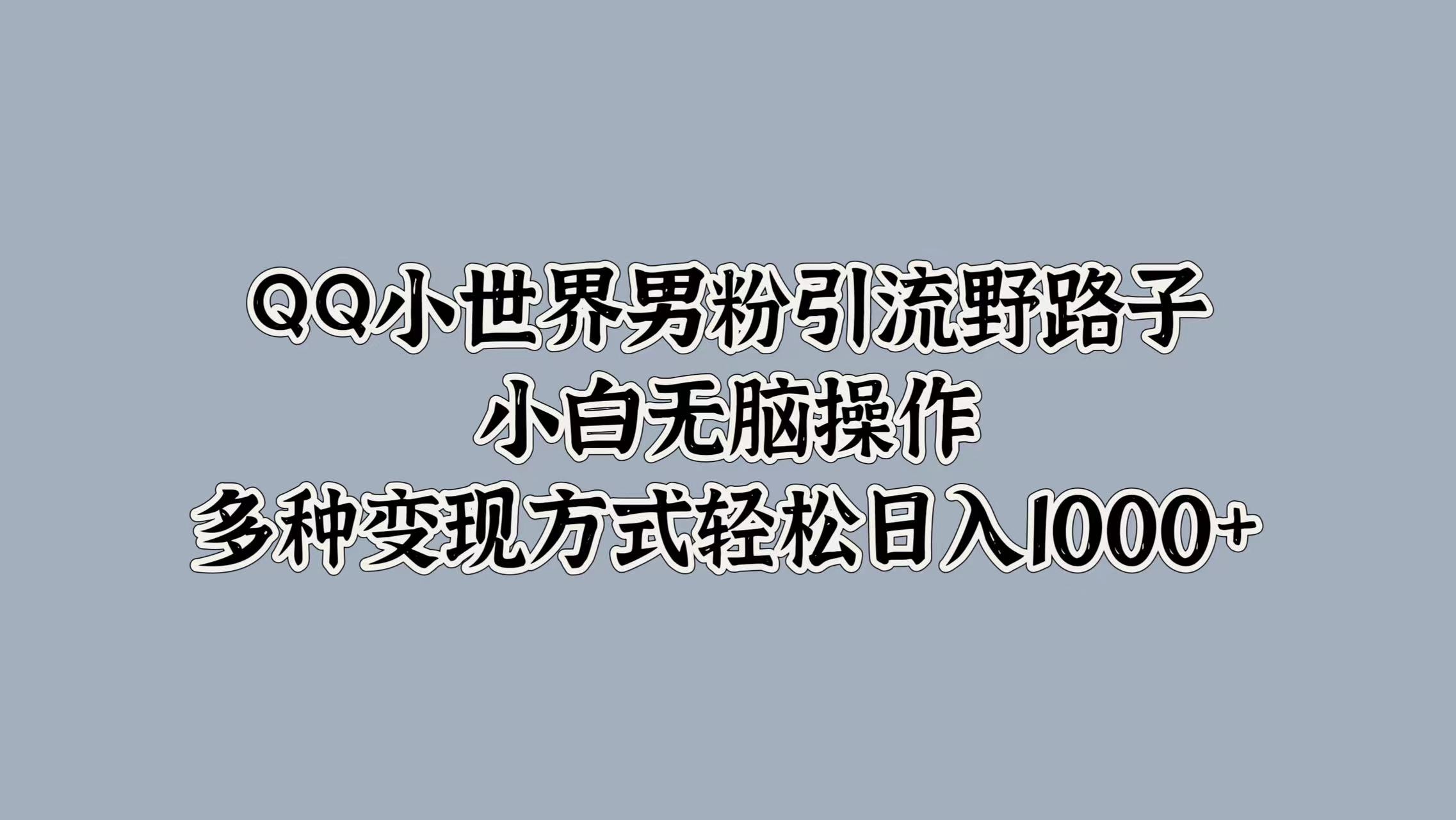 QQ小世界男粉引流野路子，小白无脑操作，多种变现方式轻松日入1000+-智领未来创业网