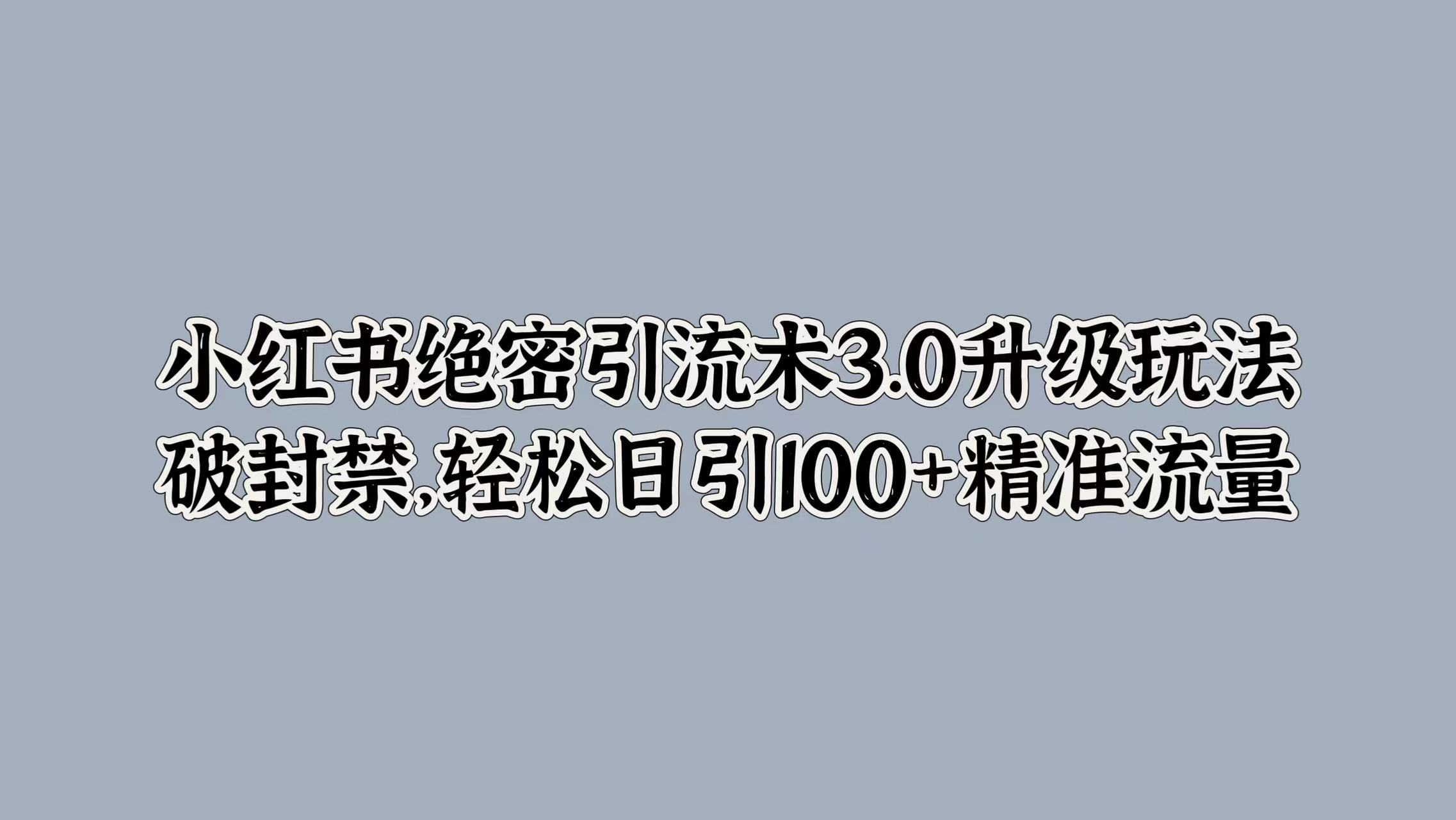 小红书绝密引流术3.0升级玩法，破封禁，轻松日引100+精准流量-智领未来创业网