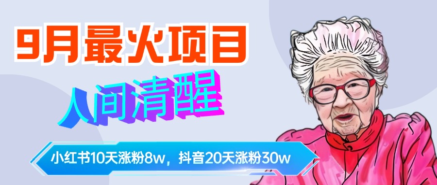 9月最火项目，人间清醒柒奶奶，10天小红薯涨粉8w+，单篇笔记报价1400.-智领未来创业网
