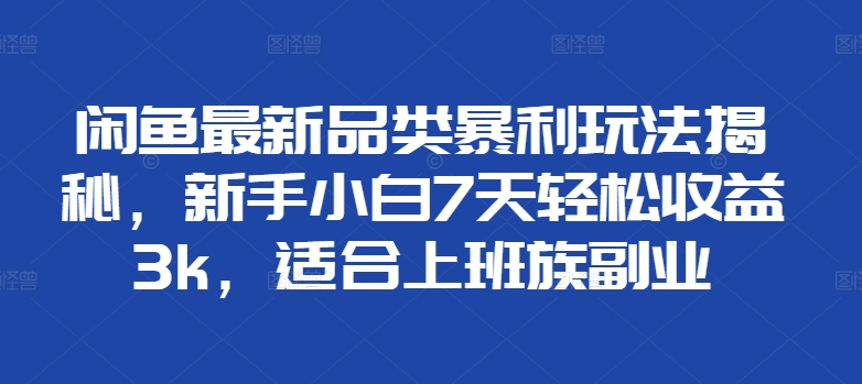 闲鱼最新品类暴利玩法揭秘，新手小白7天轻松赚3000+，适合上班族副业-智领未来创业网