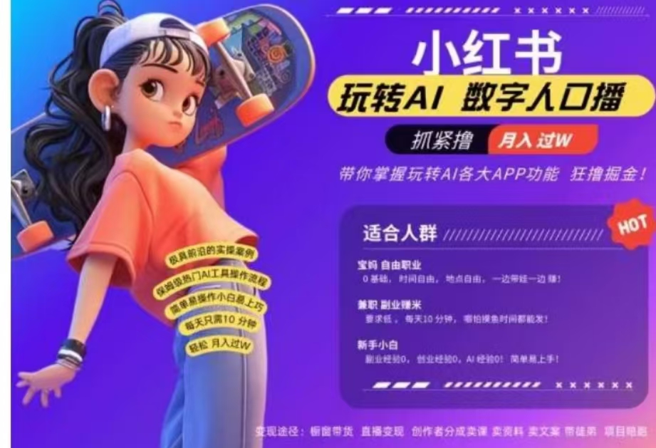 小红书数字人暴力起号，AI改写文案，流量火爆月入破W轻松拿捏，再也不用费劲录口播-智领未来创业网