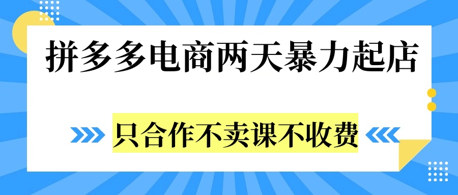 拼多多两天暴力起店，只合作不卖课不收费-智领未来创业网