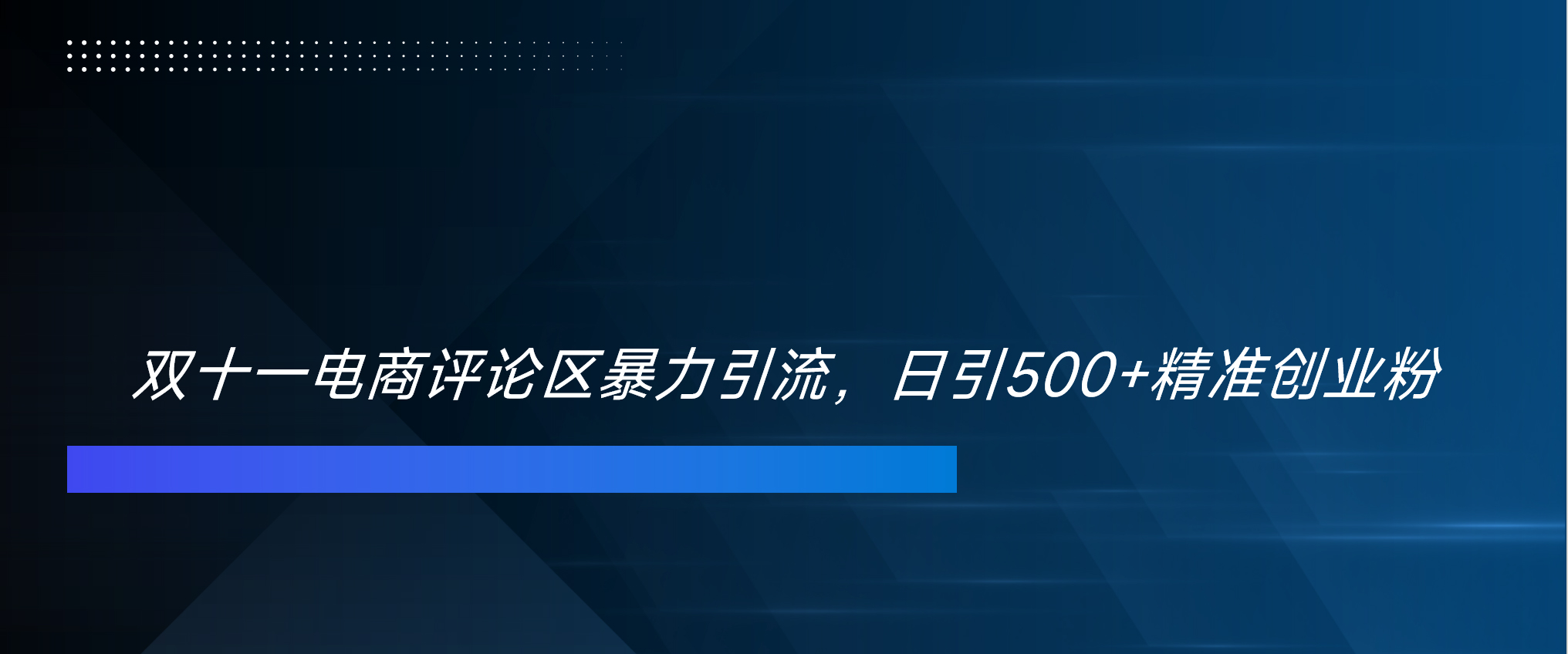 双十一电商评论区暴力引流，日引500+精准创业粉！！！-智领未来创业网