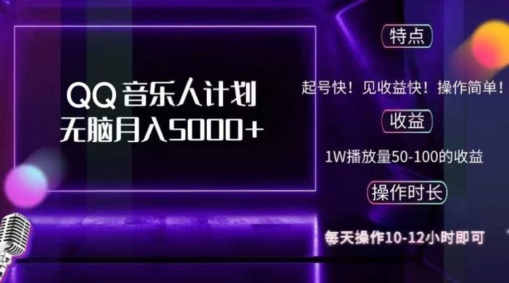 2024 QQ音乐人计划，轻松月入5000+，纯无脑操作，可批量放大操作-智领未来创业网