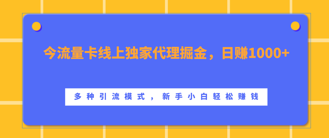 流量卡线上独家代理掘金，日赚1000+ ，多种引流模式，新手小白轻松赚钱-智领未来创业网