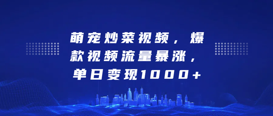 萌宠炒菜视频，爆款视频流量暴涨，单日变现1000+-智领未来创业网