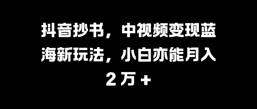 抖音抄书，中视频变现蓝海新玩法，小白亦能月入 2 万 +-智领未来创业网